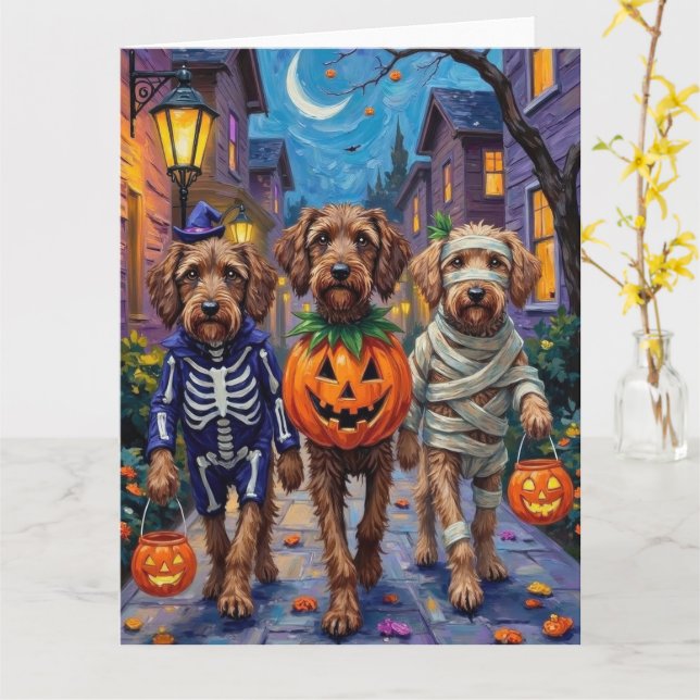 Carte Costumes d'Halloween griffon à pointes à poils dur (Fleur jaune)