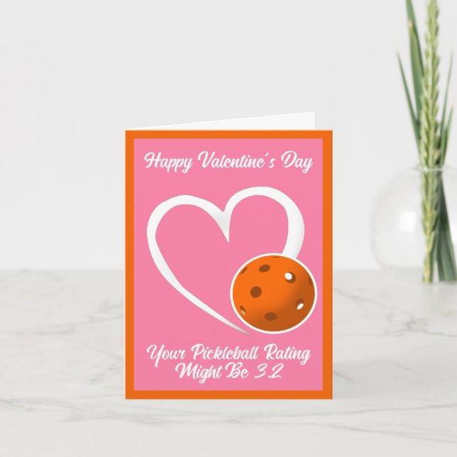 Carte Cote de Pickleball Saint-Valentin Cœur Rose et Ora (Devant)