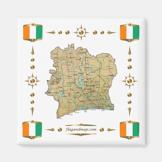 Carte Côte d'Ivoire + Drapeaux Magnet (Devant)