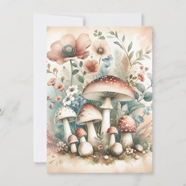 Carte Cottage | Champignons et fleurs vintages (Devant)