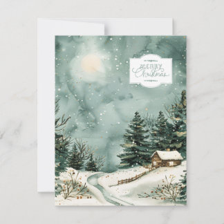 Carte Cottage et Arbres sous la Neige Aquarelle