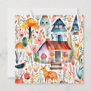 Carte Cottage noyau floral de campagne animaux maisons