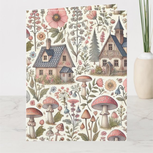 Carte Cottagecore Champignons et motifs floraux (Devant)
