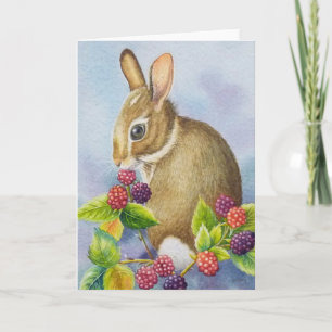 Carte Cottontail Rabbit and Blackberries Watercolor Art