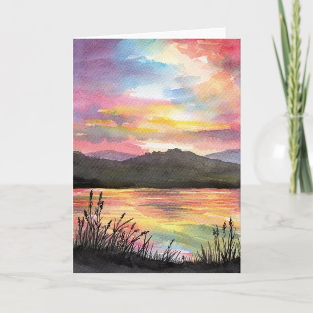 Carte Coucher de soleil au bord du lac (Devant)