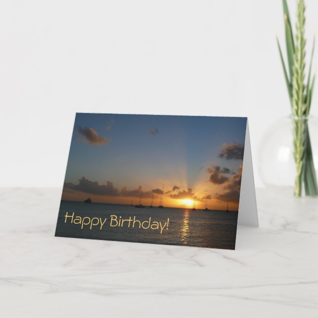 Carte Coucher de soleil avec voiliers Anniversaire (Blan (Devant)
