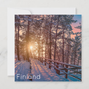 Carte Coucher de soleil dans la pinède enneigée avec ray