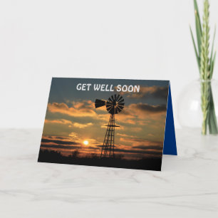 Carte Coucher de soleil sur un moulin à vent avec des nu