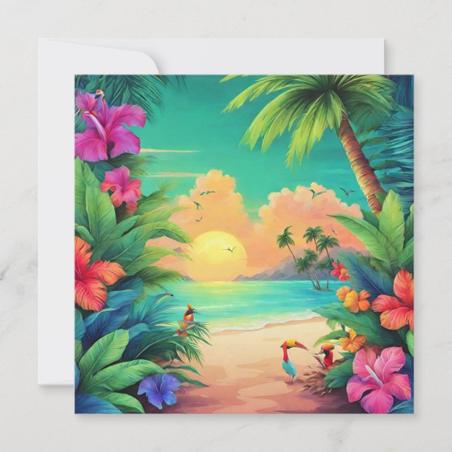 Carte Coucher de soleil tropical avec des fleurs d'Hibis (Devant)