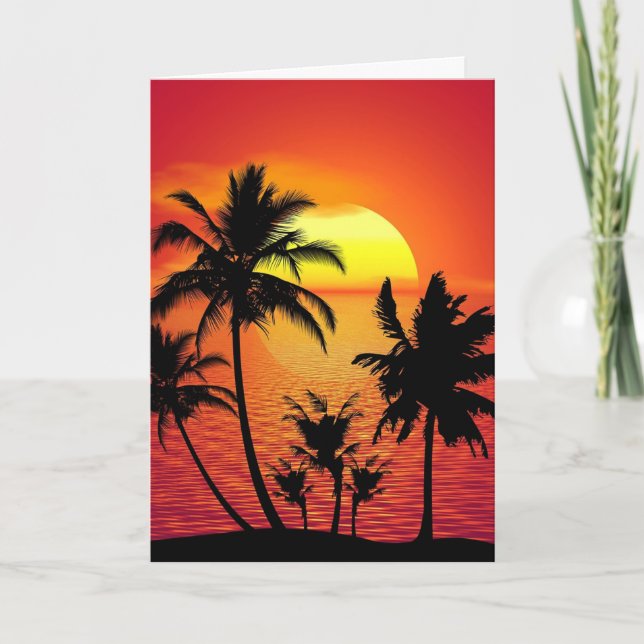 Carte coucher de soleil tropical, belle illustration, (Devant)