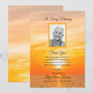 Carte Coucher du soleil sur l'eau funéraire Memorial Mer
