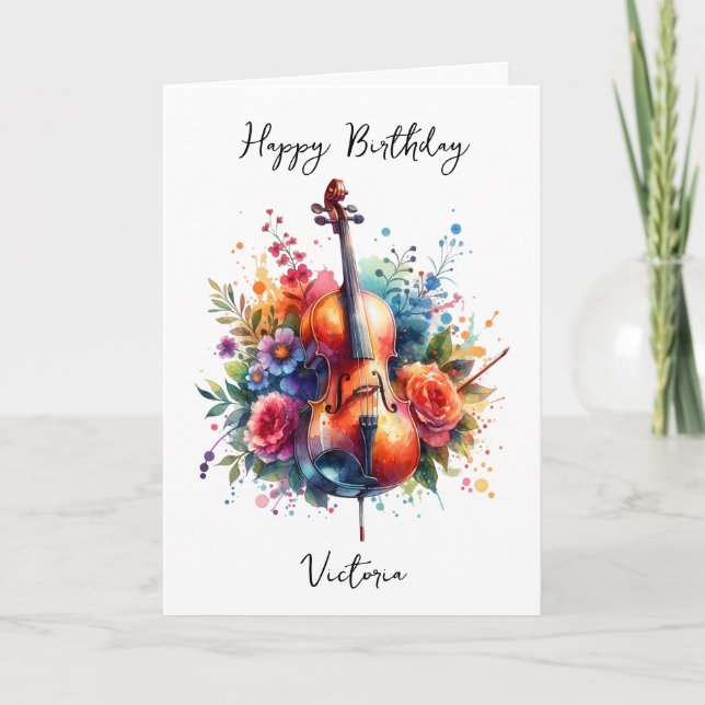 Carte Coucou d'aquarelle et fleurs Anniversaire personna (Devant)