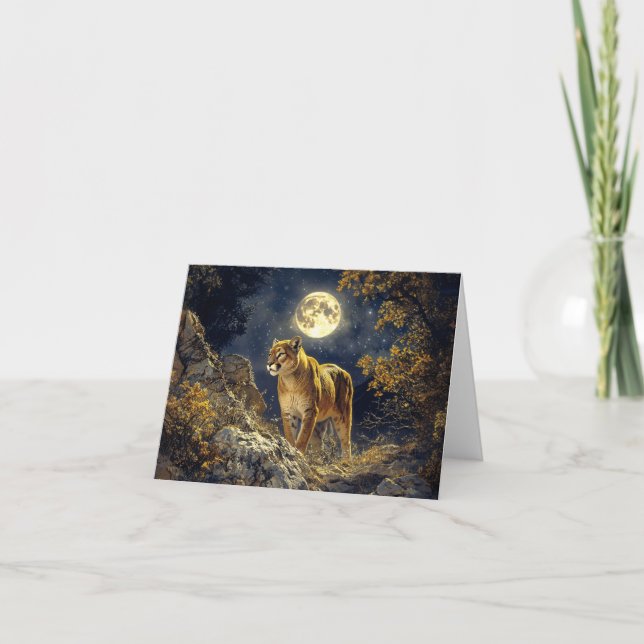 Carte Cougar in the Moonlight Wildlife Art (Devant)