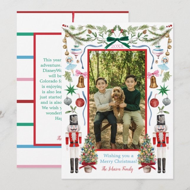 Carte couleur Aquarelle Décor de Noël (Devant / Derrière)