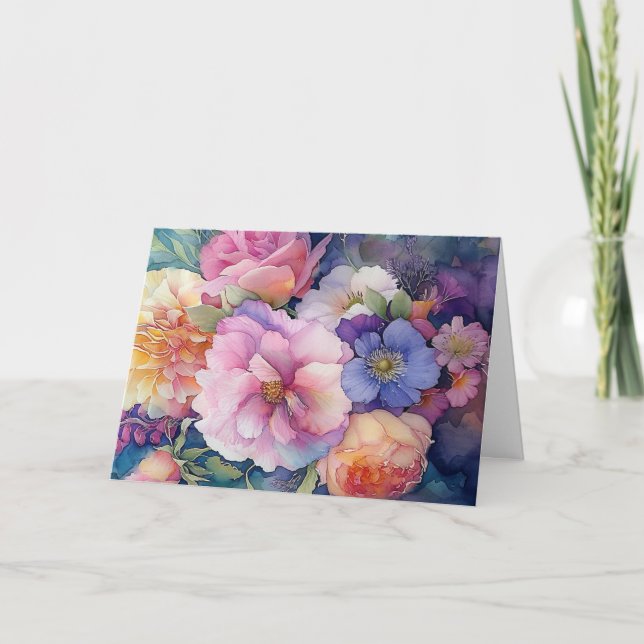 Carte couleur Aquarelle florale Blank Note (Devant)