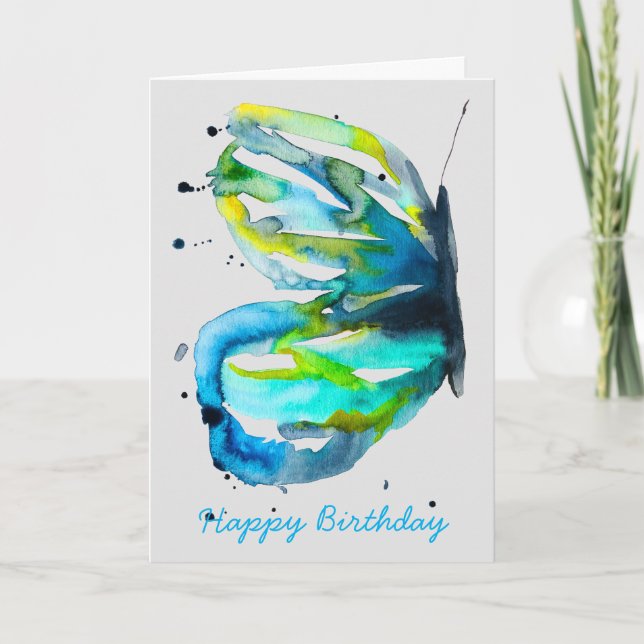Carte Couleur d'aquarelle d'art papillon bleu (Devant)