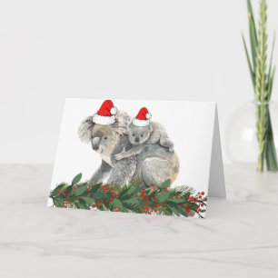 Carte Couleur d'eau douce animal famille Noël Koala