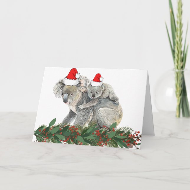 Carte Couleur d'eau douce animal famille Noël Koala (Devant)