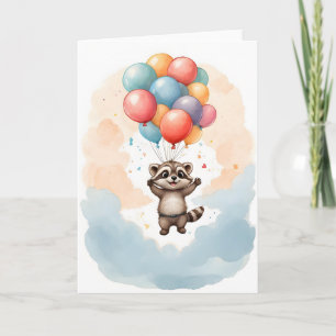 Carte Couleur d'eau douce Raccoon coloré Ballons vierges