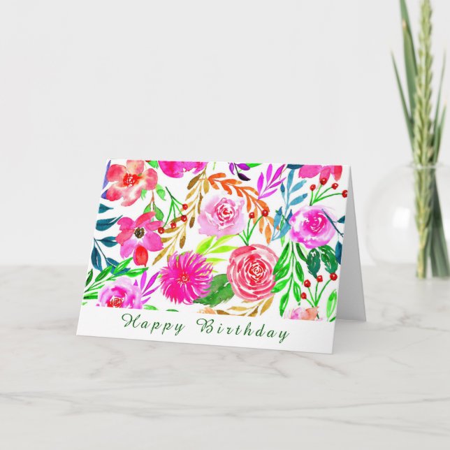 CARTE COULEUR D'EAU FLORALE JOLIE ANNIVERSAIRE (Devant)