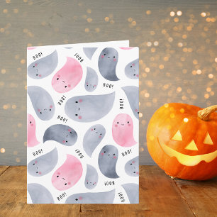 Carte Couleur d'eau mignonne Fantômes avec Boo! Hallowee