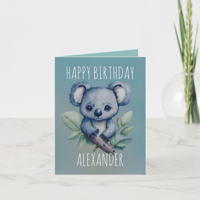 Carte Couleur d'eau mignonne Kawaii Koala fête pliée (Devant)