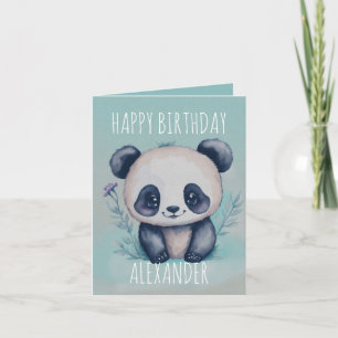 Carte Couleur d'eau mignonne Kawaii panda plié anniversa