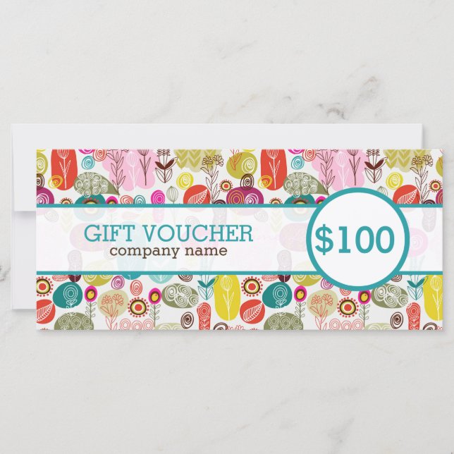 Carte Couleur Jolie Fleurs Rétro Voucher cadeau (Devant)