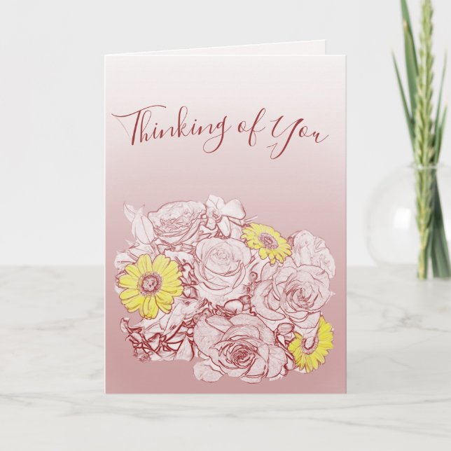 Carte Couleur rose Splash Daisy Bouquet Condolence perso (Devant)