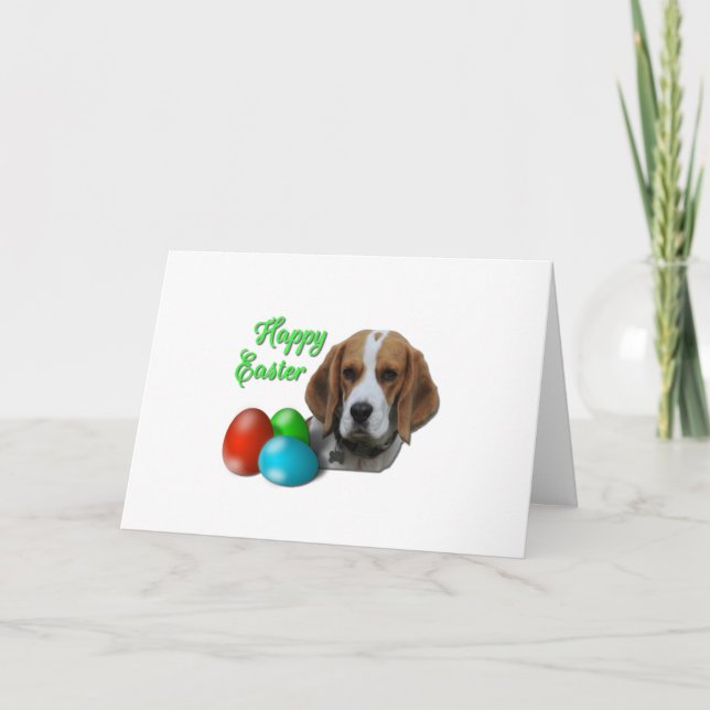 Carte Couleur Tri Beagle, belle fête de Pâques (Devant)