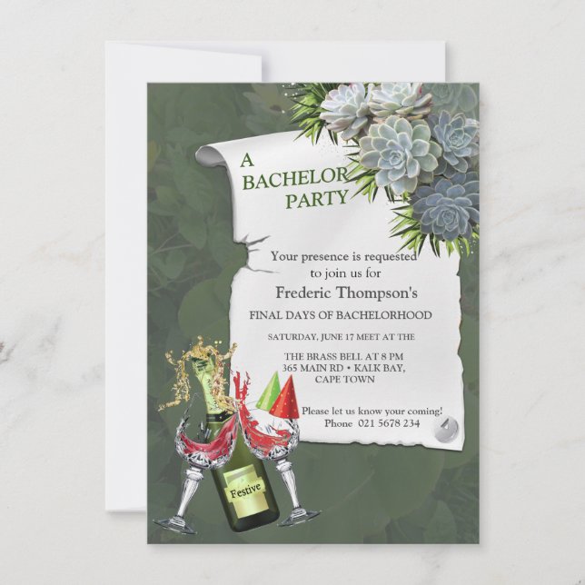 Carte Couleurs Succulentes de blues pâles Bachelor Party (Devant)