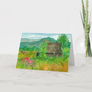Carte Country Grange aquarelle Peinture Joyeux anniversa