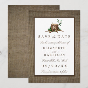 Carte Country Rustic Burlap Monogramme Arbre Enregistrer