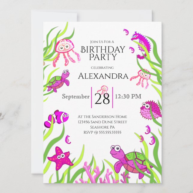 Carte Coup Rose Sous La Fête D'Anniversaire Des Filles D (Devant)