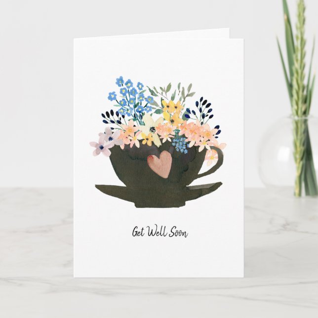 Carte Coupe de café avec fleurs se tirer bien (Devant)