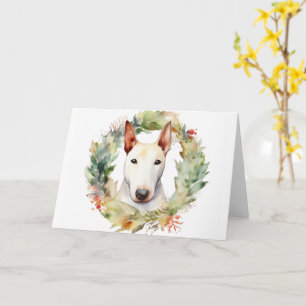 Carte Coupe de fête de la couronne de Noël Bull Terrier