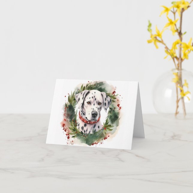 Carte Coupe festive de la couronne de Noël dalmate (Fleur jaune)