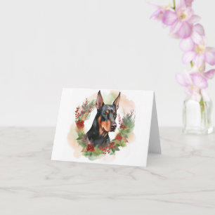 Carte Coupe festive Doberman Christmas Wreath