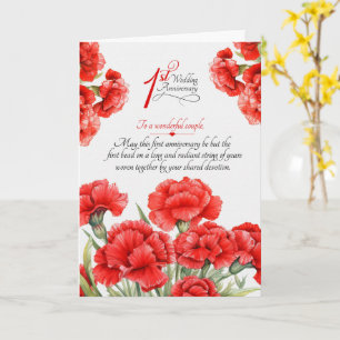 Carte Couple 1ère Anniversaire de Mariage Carnations Rou