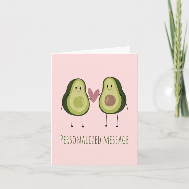 Carte Couple Avocado mignonne avec Arrière - plan pastel (Devant)