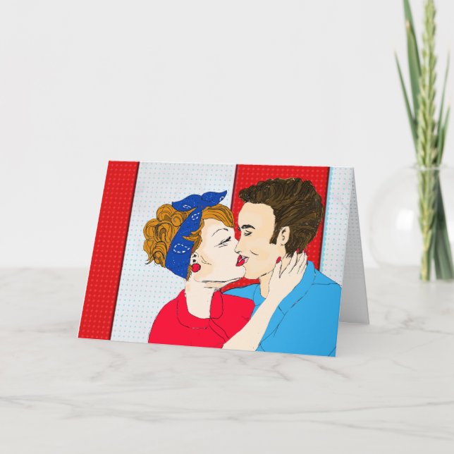 Carte Couple d'art rétro dessiné à la main Love you, bab (Devant)