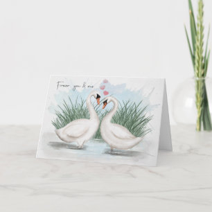 Carte Couple de cygnes romantiques en amour pour la Sain