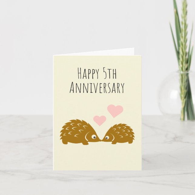 Carte Couple de hérisson mignon - Joyeux 5e anniversaire (Devant)