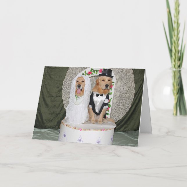 Carte Couple de mariés dorés sur le gâteau (Devant)