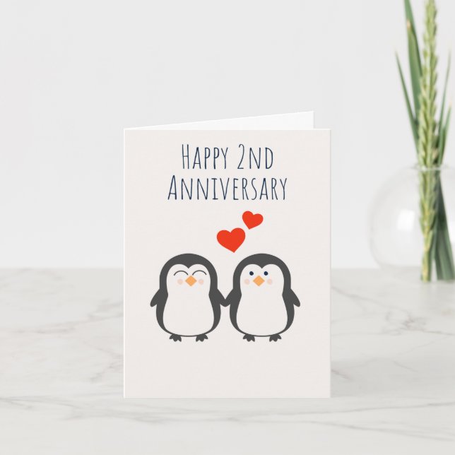 Carte Couple de pingouin pour le 2ème anniversaire (Devant)