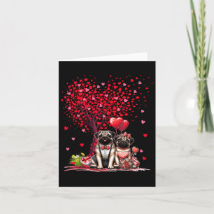 Carte Couple de Pug Cotume Arbre de la Saint-Valentin Cœ