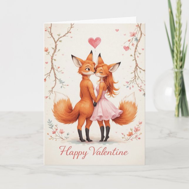 Carte Couple de renard Saint-Valentin Mignon Bois de la  (Devant)