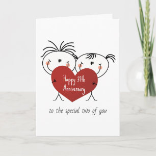 Carte Couple de Stick Figure avec cœur pour 37e annivers