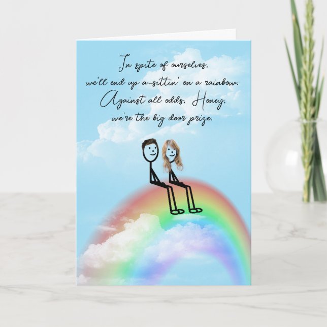 Carte Couple de Stick Figure d'anniversaire sur un arc-e (Devant)