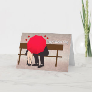 Carte Couple Derrière un parapluie rouge pour la Saint V